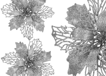 Kunstbloem - Ster van Bethlehem - Zilver - Glitters