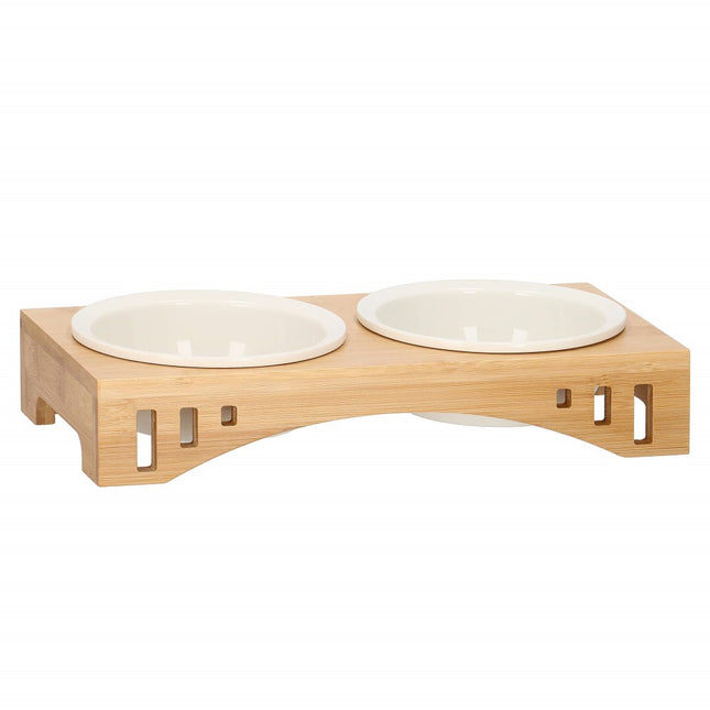 Voerbak dubbel | Waterbak | voerbakjes | Drinkbak | Eetbak | Hout/bamboe