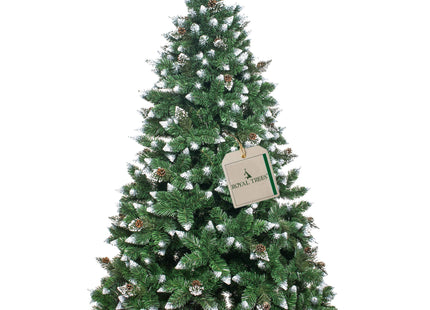 Kunstkerstboom | Premium Royal | Sneeuw | Dennenappels | 220 cm | Zonder Verlichting | Houten Standaard