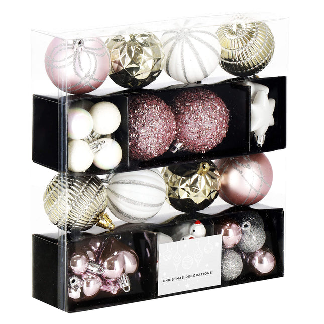 Kerstballen | 38 Stuks | Roze/Wit