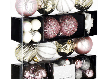 Kerstballen | 38 Stuks | Roze/Wit