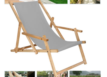 Ligbed | Strandstoel | Ligstoel | Verstelbaar | Arm Leuning | Beukenhout | Geïmpregneerd | Handgemaakt | Grijs