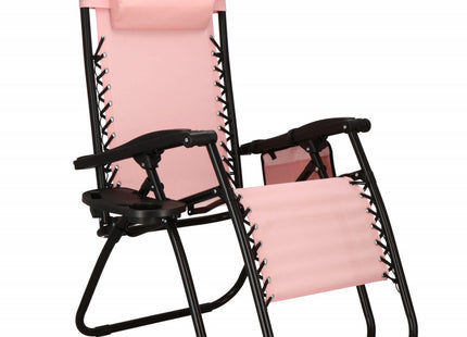 Tuinstoel | Ligstoel | Opvouwbaar | Verstelbaar | Ergonomische Hoofdsteun | Roze/Zwart
