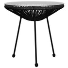 Tuintafel - Draad - Rotan - Zwart - Rond - Glas - 50 Cm