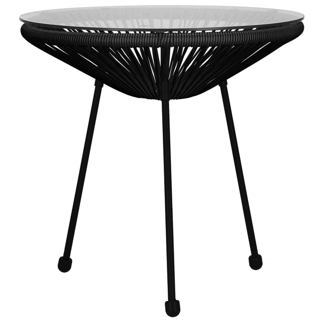 Tuintafel - Draad - Rotan - Zwart - Rond - Glas - 50 Cm