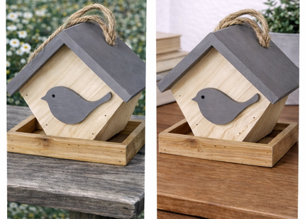 Vogelvoederhuisje - Vogelvoederplek - Vogelvoeding - Staand - Bruin - Grijs - 17 x 17 x19 cm