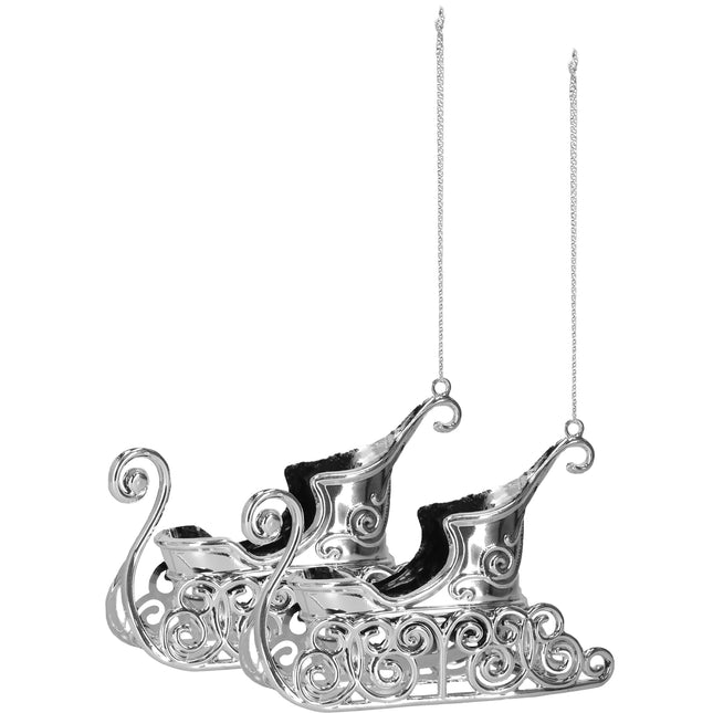 Kerstboomhanger | Slee | Zilver | 2 Stuks | 11.5 cm