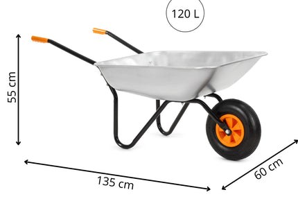 Kruiwagen | Kruiwagenwiel | 120L | 100kg Draagvermogen | Zilver/Oranje