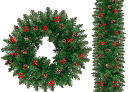 Kerstslinger | 110 cm | Dennenappels | Lijsterbes | Groen