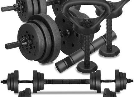 Dumbellset - 6 in 1 Springos Kettlebell Pro Set - 20 KG - Halter Verlengstuk - Verstelbaar - Complete Set - Thuis Sporten - Zwart