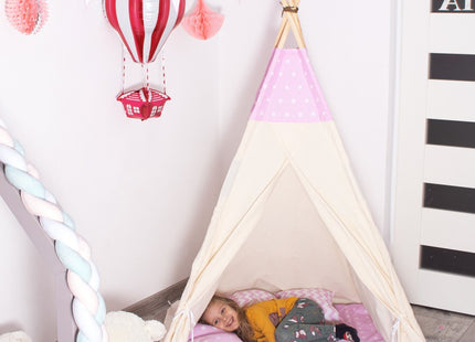 Tipi Tent | Wigwam Speeltent | 120x100x180 cm | Met Mat en Kussens | Naturel Roze | Sterren