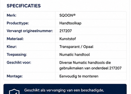 SQOON® Kap Handtool geschikt voor Numatic – Vervanger voor 217207