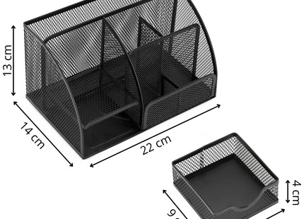 Springos® Bureau Organizer Zwart – Metalen Pennenhouder met 6 Vakken en Uitschuifbare Lade – Bureau Opberger voor Kantoorartikelen – 22 x 14 x 13 cm