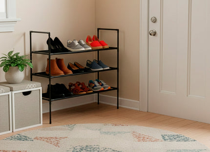 Schoenenrek | 9 - 12 Paar Schoenen | 3 Laags | Polyester/Metaal | Zwart | 28 X 72 X 72 CM