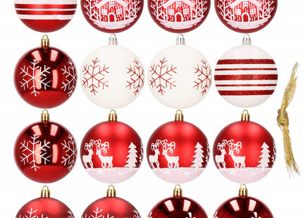 Kerstballen | 16 stuks | 8 cm | Rood/Wit
