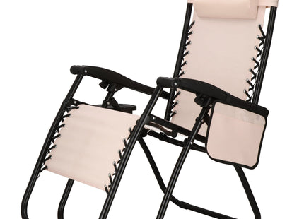 Tuinstoel | Ligstoel | Opvouwbaar | Verstelbaar | Ergonomische Hoofdsteun | Crème