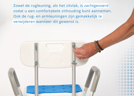 Douchestoel - Afneembare Arm & Rug Leuning - Hoogte Verstelbaar - Antislip - Extra Stevig - Super Licht