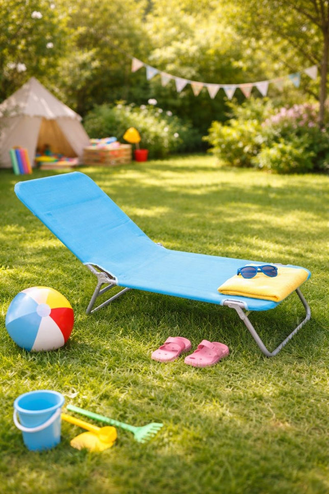 Ligbed | Strandstoel | Ligstoel | Verstelbaar | 126 x 48 x 24 Cm | Blauw