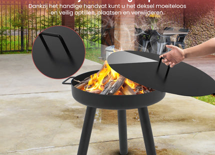 Deksel voor vuurschaal - Vuurkorf - Vuurhaard - Tuinhaard - Staal - Ø60 cm - Zwart