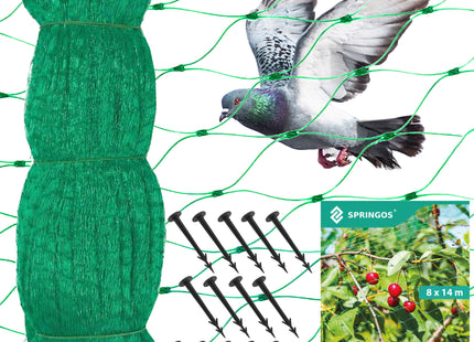 Vogelnet - Vogelgaas - Anti- Vogelnet - Ongedierte en Vogelbestrijding - 8 x 14 M - Inclusief Bevestigingsankers - 14 Stuks
