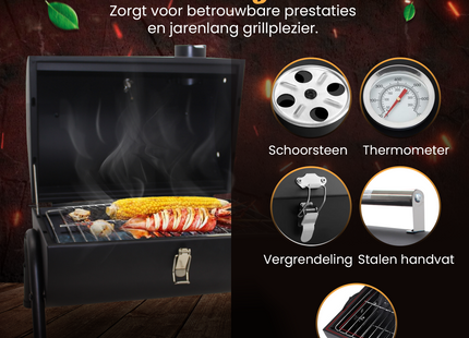 Houtskoolbarbecue - Smoker - BBQ - Grill - Draagbaar - Uitklapbaar - Cilinder - Camping - Zwart