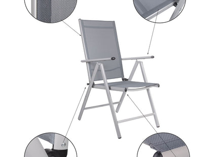 Tuinstoel | Tuinstoelen | Verstelbare Rugleuning | Inklapbaar | Aluminium & Textileen | Grijs