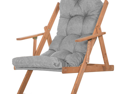 Houten Ligstoel - Ligbed - Met Kussen - Verstelbaar - Weersbestendig - Grijs - Grenenhout - 90 x 71 x 103 Cm