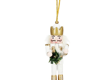 Notenkraker Kerst | Houten Soldaat | Kerstversiering | 5 Stuks | Goud/Wit | 12,5 cm