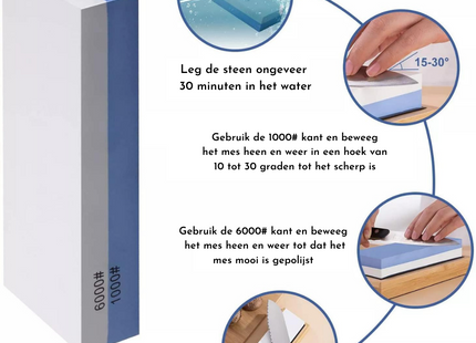 Wetsteen | Messenslijper | Slijpsteen voor messen | Korrel 1000/6000