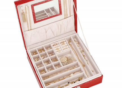 Sieradendoos | Juwelendoos | 2 Lagen | 26 x 26 x 8.5 cm | Rood