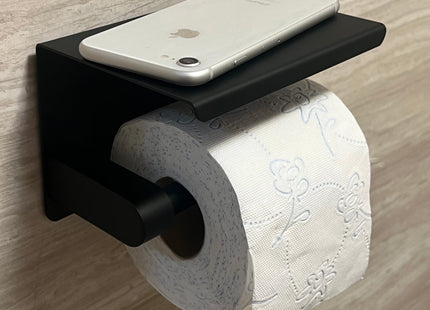 WC Rolhouder | Toiletrolhouder Met Plank | Staal | 14x10x10 cm | Zwart