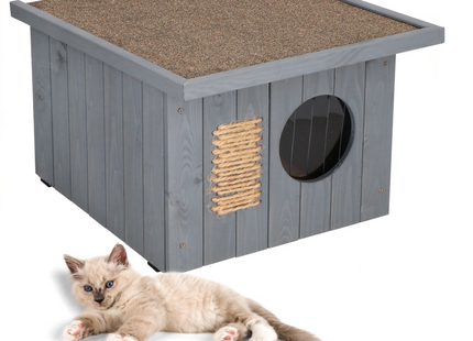Kattenhuis - Geïsoleerd - Voor Buiten - Weersbestendig - 58 X 49,5 X 36 CM - Grijs