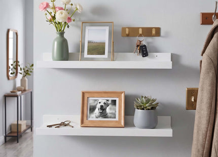 Wandplank - Boekenplank - Ophangbaar - Kruidenplank- Wit- Grenenhout - 10 Kg - 30 cm - 2 Stuks