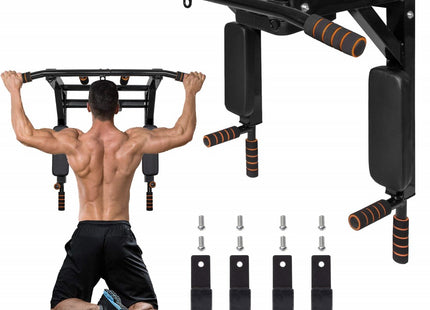 Pull Up Bar | Pull Up Station | Dip Station | Krachtstation | Multifunctioneel | Wandmontage | Inclusief Montageset | Zwart/Oranje