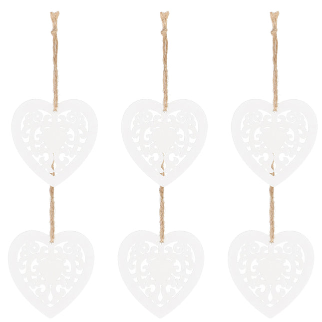 Kerstversiering | Kerstdecoratie voor binnen | Kersthanger | Kersthart | Hout | 6 Stuks | 7 cm