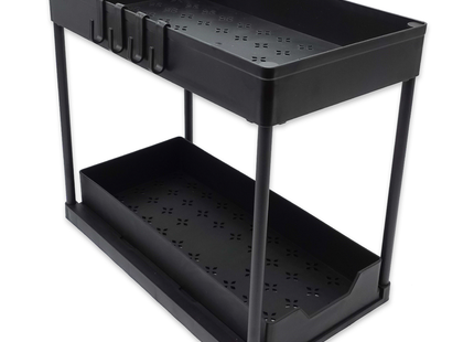 Gootsteen Organizer - Keukenkast Organizer - Inclusief Schuiflade en Haken - Zwart - 39,5 x 22 x 33,5 cm