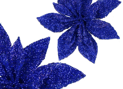 Kunstbloem Met Clip- Poinsettiatak - Ster van Bethlehem - Blauw - Glitters