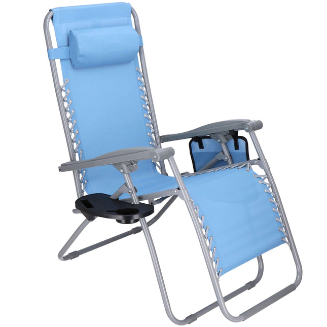 Tuinstoel | Ligstoel | Opvouwbaar | Verstelbaar | Ergonomische Hoofdsteun | Blauw