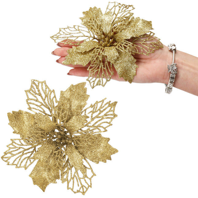 Kunstbloem - Ster van Bethlehem - Goud - Glitters
