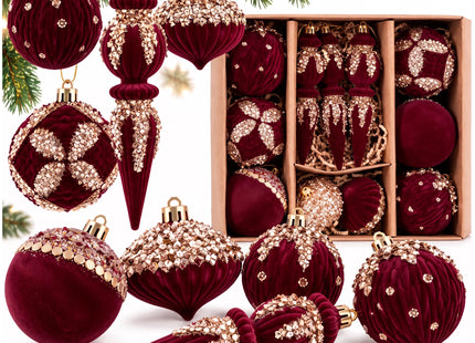 Kerstballen | 11 Stuks | 5 Patronen | Rood | Velours