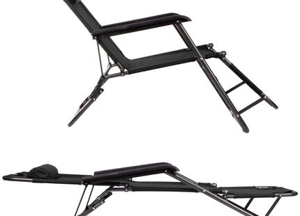 Tuinstoel | Ligstoel | Opvouwbaar | Verstelbaar | Ergonomische Hoofdsteun | Zwart