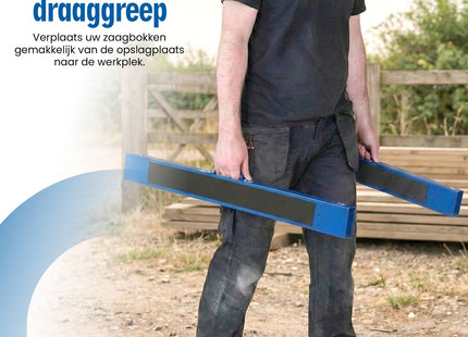 Muntel Opklapbare Schragen - Heavy-Duty - Tot 200 kg Draagvermogen - Verstelbaar - Opvouwbaar - Zwart/Blauw - Set Van 2 - 99,5 x 48 x 78 cm