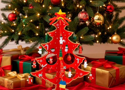 Kerstboom | Bouwpakket | Ornamenten | Rood | 29 Cm | Hout