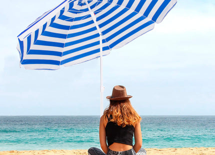 Parasol | Strand Parasol | Parasols | Opvouwbaar | 180 cm | Blauw/Wit