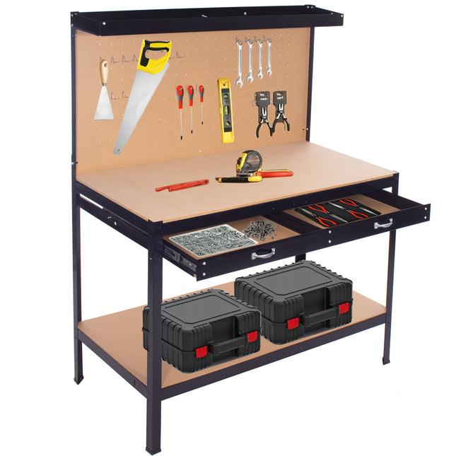 Werkbank| Garage | Werkblad | 120x60x155 cm | Zwart/Bruin