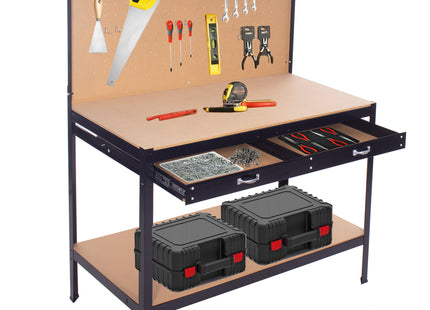 Werkbank| Garage | Werkblad | 120x60x155 cm | Zwart/Bruin