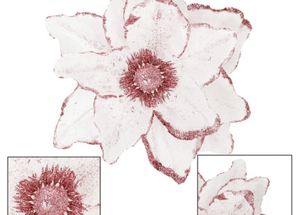 Kunstbloem - Kunststof - Magnolia - Wit - Roze - Glitters