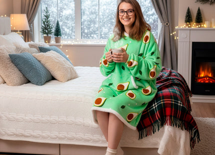 Hoodie Deken | Badjas | Deken Met Mouwen | One Size | Advocado | Polyster | Groen | Bruin