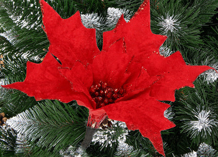Kunstbloem - Rode Poinsettia - Ster van Bethlehem - Rood - Glitters