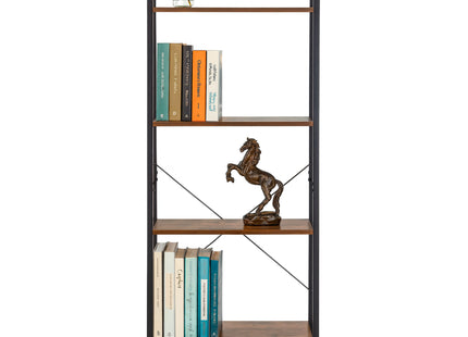 Boekenkast - Ladderrek - Rek - 4 Etages - 138x56x34 cm - 100 KG - Gepoedercoat Metaal - Donkerbruin/Zwart